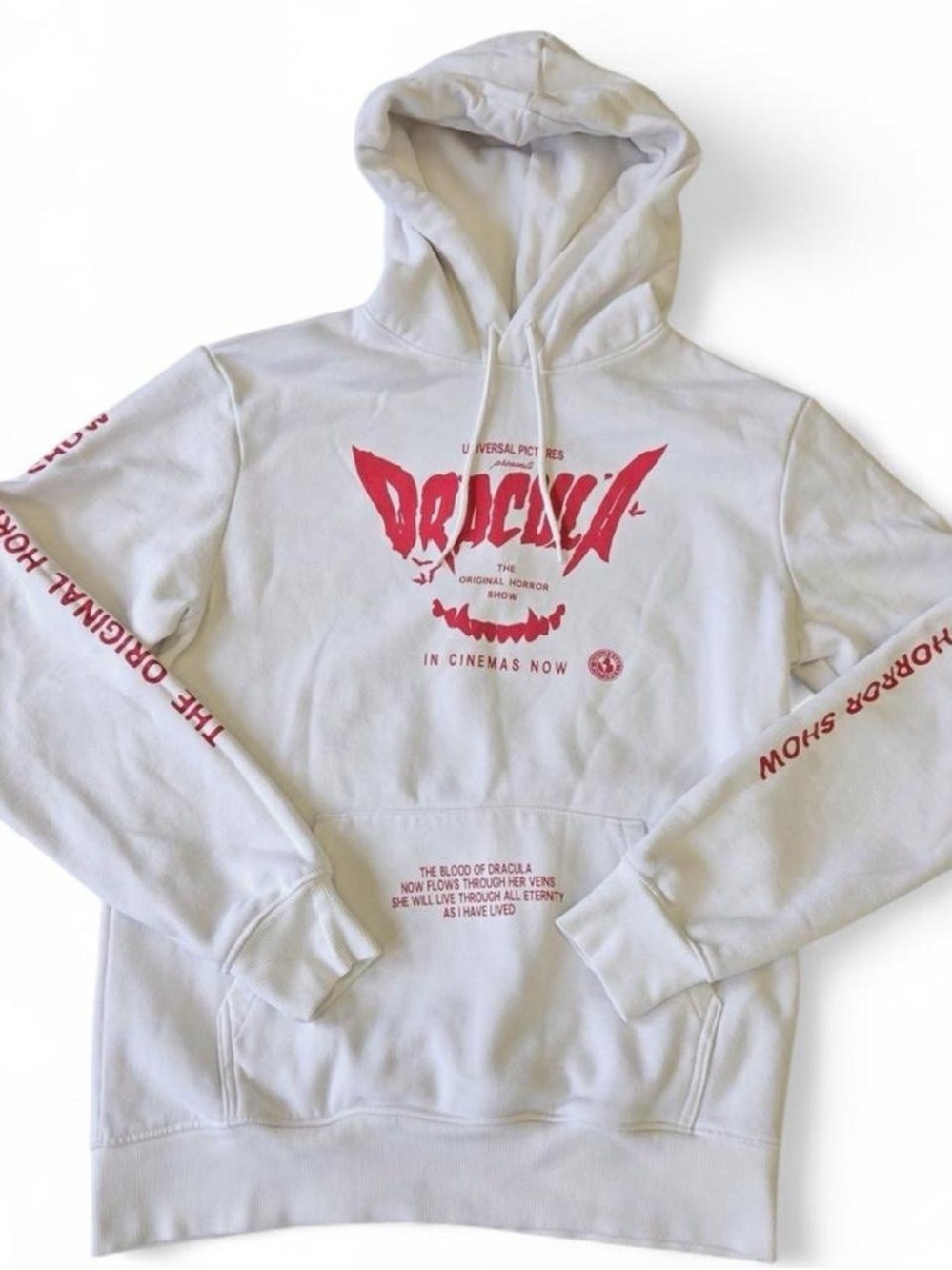 White 'Dracula' Graphic Hoodie Sweatshirt Small Horror Halloween unisex